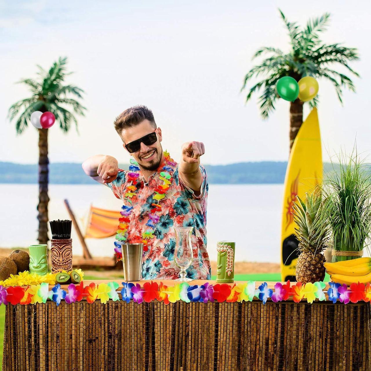 Alt view image 7 of 7 - 57 Pieces Inflatable Luau Party Set includes Inflatable Palm Trees Inflatable Banana Beach Balls Flamingo Toys Flying Parrot Dolphin for Hawaii Party Luau Beach Party Decor