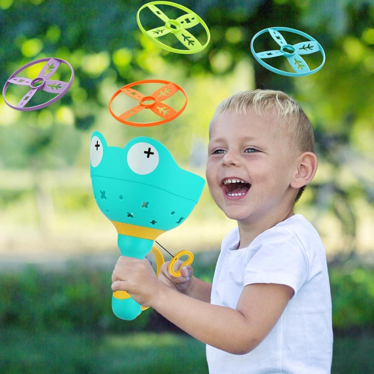 Alt view image 3 of 7 - Outdoor Toys for Kids Ages 4-8: Flying Disc Launcher Toys Manual Capture Catching Outdoor Games for 3 4 5 6 7 8 Years Old - Outside Toys for Toddlers 3-5 Christmas Easter Birthday Gifts Boys Girls