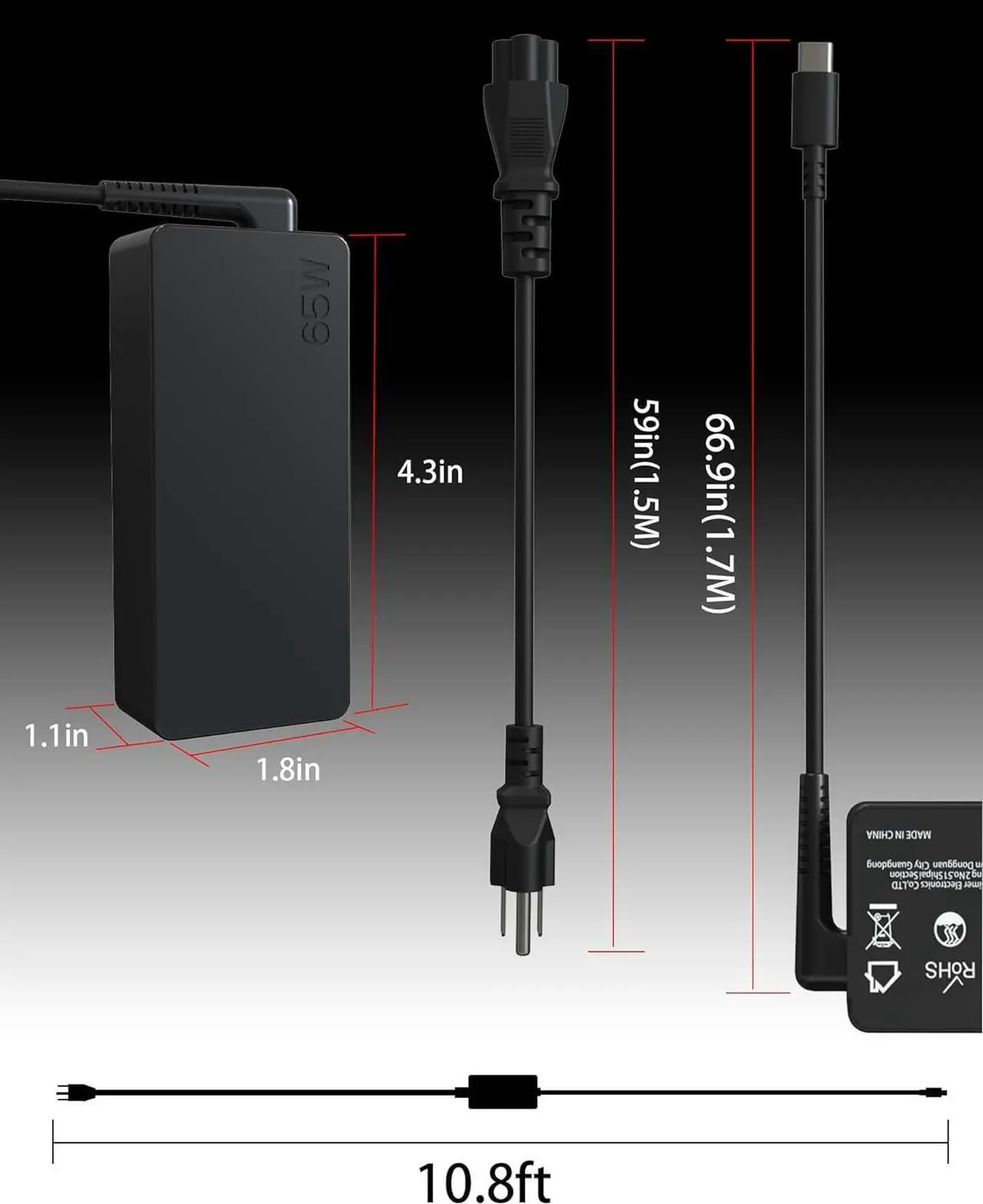 Alt view image 3 of 7 - Universal 65W 45W USB C Laptop Charger - for  Thinkpad/Yoga/Chromebook Computer Fast Type C AC Adapter Power Cord Supply for HP    Mac book  Chromebook Latitude xps 13 Series
