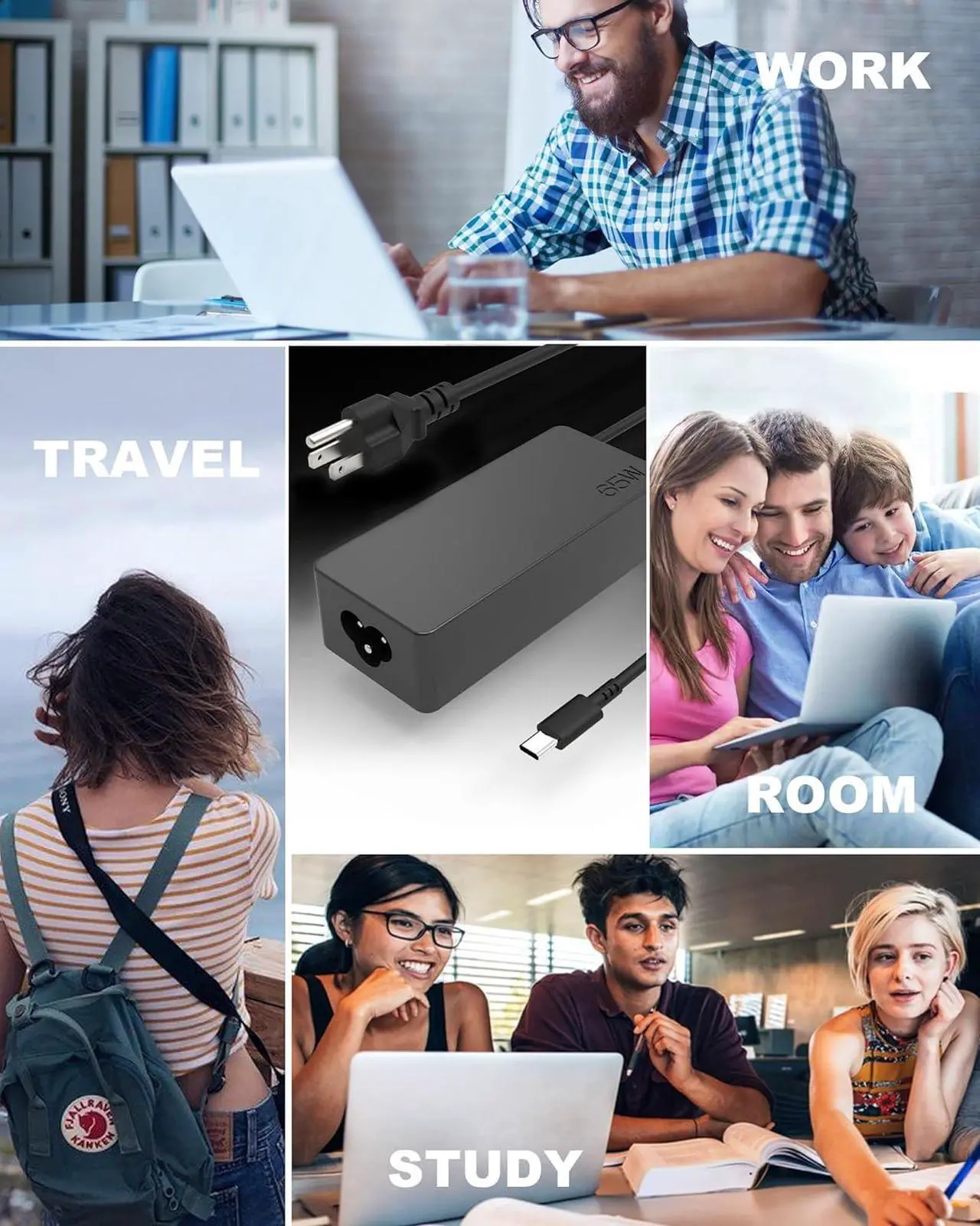 Alt view image 7 of 7 - Universal 65W 45W USB C Laptop Charger - for  Thinkpad/Yoga/Chromebook Computer Fast Type C AC Adapter Power Cord Supply for HP    Mac book  Chromebook Latitude xps 13 Series