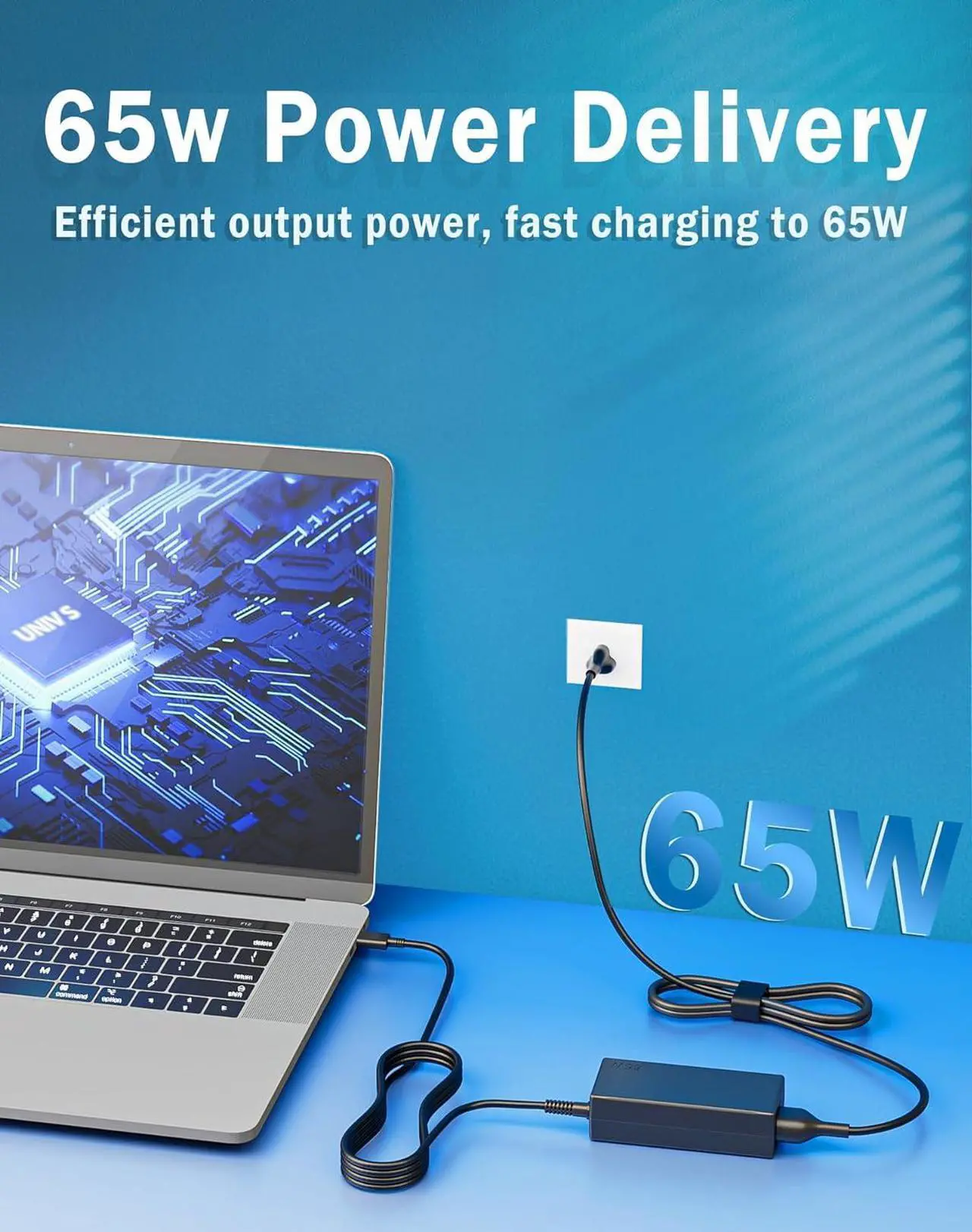 Alt view image 2 of 7 - Universal USB-C Laptop Charger 65w 45w Chromebook Charger for Dell Hp Lenovo Acer Razer Blade Stealth Samsung Chromebook MacBook Asus Fast Charging Type C Slim Travel Power Adapter