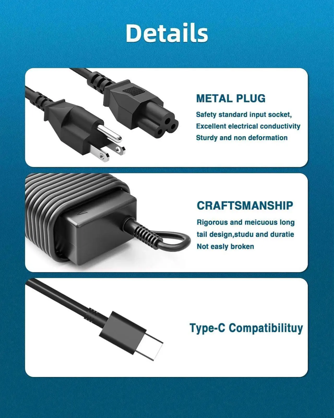 Alt view image 5 of 7 - Universal USB-C Laptop Charger 65w 45w Chromebook Charger for Dell Hp Lenovo Acer Razer Blade Stealth Samsung Chromebook MacBook Asus Fast Charging Type C Slim Travel Power Adapter