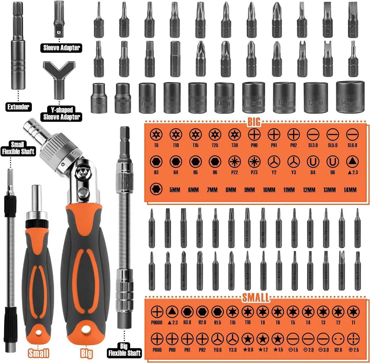 Alt view image 2 of 7 - Ratcheting Screwdriver Set - 68 in 1 Socket Set & Magnetic Screwdriver Bit Set with Rotatable Ratchet Handles extensions bar and Storage Case for Computer/Bike/Car/Electronics Maintenance