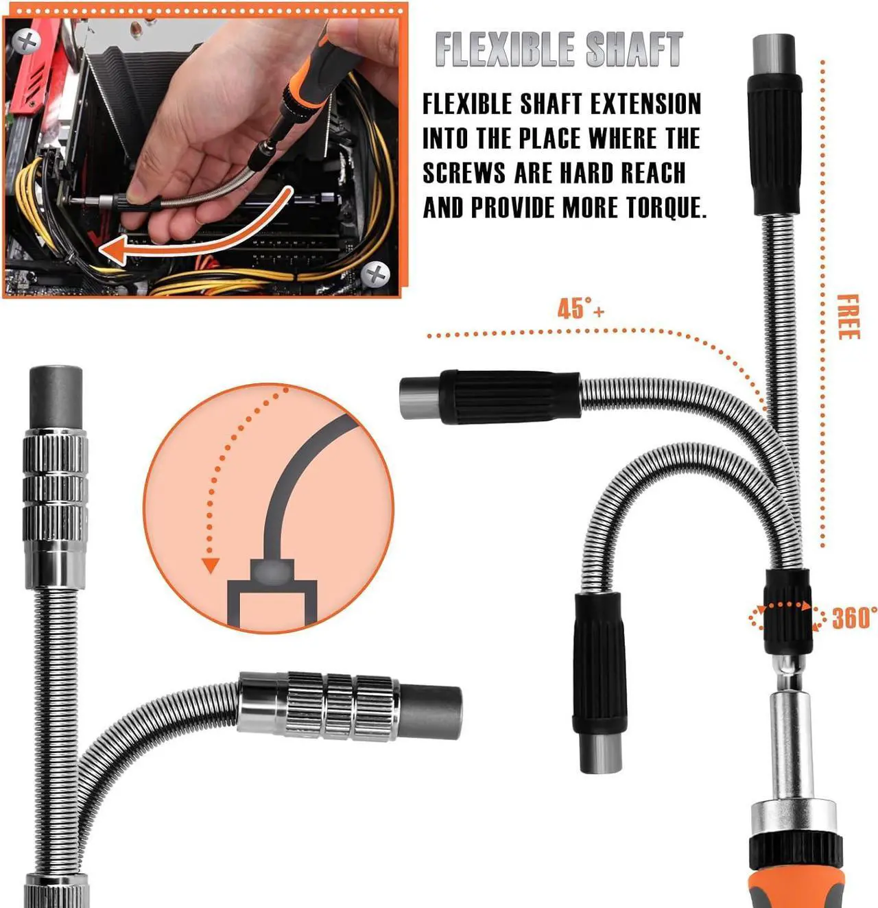Alt view image 4 of 7 - Ratcheting Screwdriver Set - 68 in 1 Socket Set & Magnetic Screwdriver Bit Set with Rotatable Ratchet Handles extensions bar and Storage Case for Computer/Bike/Car/Electronics Maintenance