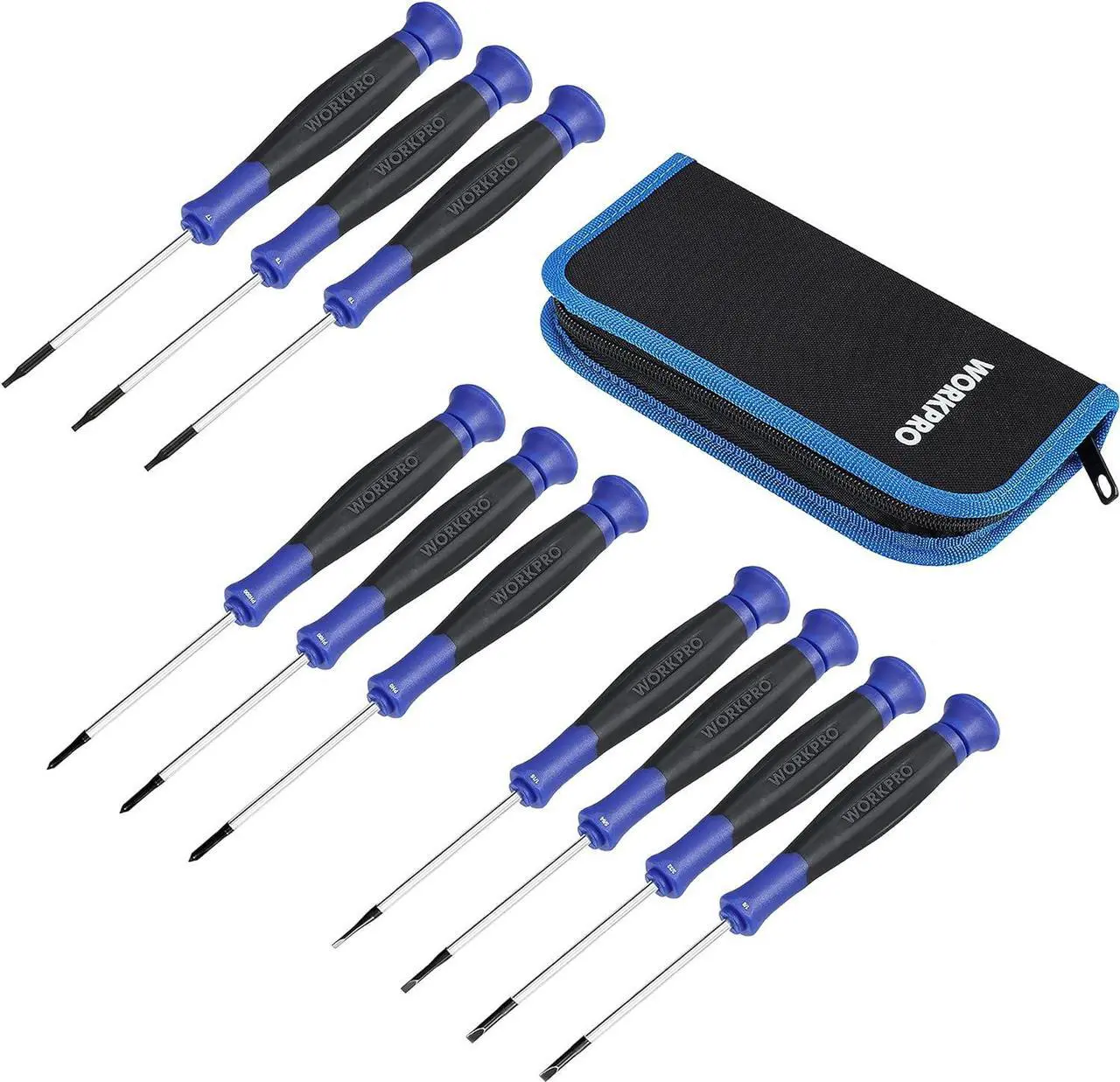 Main image of 10-Piece Precision Screwdriver Set with Pouch Phillips Slotted Torx Star Magnetic Screwdriver Repair Tool Kit Non-Slip Grip for Eyeglass Watch Computer Laptop Phone