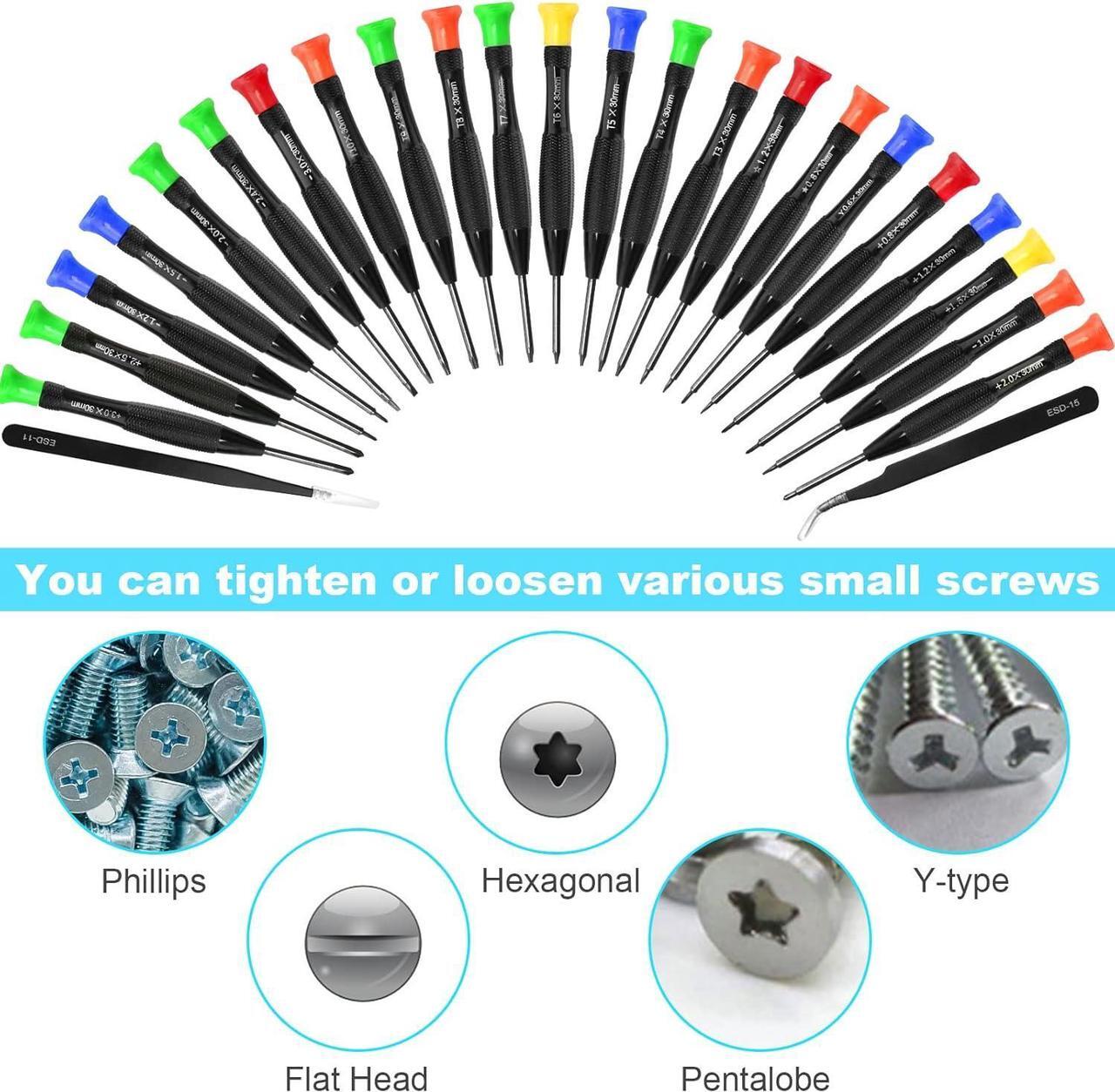 Alt view image 5 of 7 - Precision Screwdriver Set 25 PCS Small Screwdriver Set Magnetic with Torx Flathead Phillips Star Pentalobe Y Screwdrivers ESD Tweezers for Eyeglass Watchmaker Computer PC Electronic Laptop Jewelers