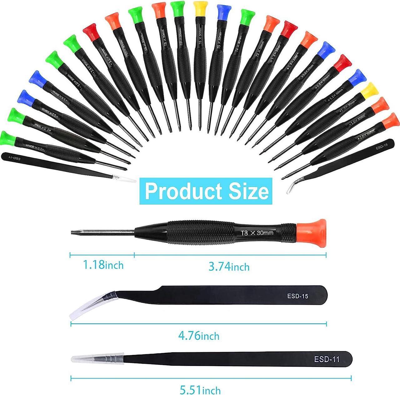 Alt view image 7 of 7 - Precision Screwdriver Set 25 PCS Small Screwdriver Set Magnetic with Torx Flathead Phillips Star Pentalobe Y Screwdrivers ESD Tweezers for Eyeglass Watchmaker Computer PC Electronic Laptop Jewelers