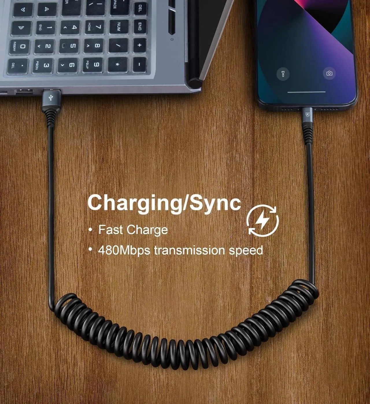 Alt view image 4 of 6 - Coiled Lightning Cable iPhone Charger Cable 3FT for Car 2 Pack [ MFi Certified] 3 Feet Lightning Cord Compatible with iPhone14/13/12/11 Pro Max/XS MAX/XR/XS/X/8/7/Plus/6S iPad/iPod- Black