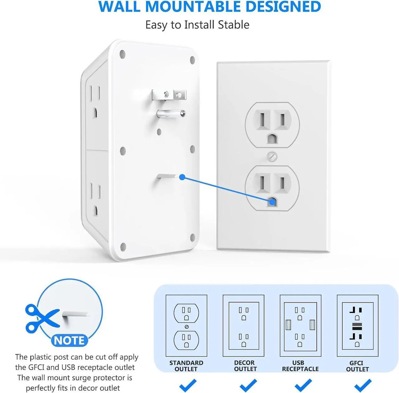 Alt view image 5 of 7 - Outlet Extender Surge Protector - 6 Outlet Splitter with 4 USB Ports (2 USB C) Multiple Plug Expander Wall Charger 3 Sided Multi Plug Wall Adapter Power Strip for Home Office Kitchen Travel