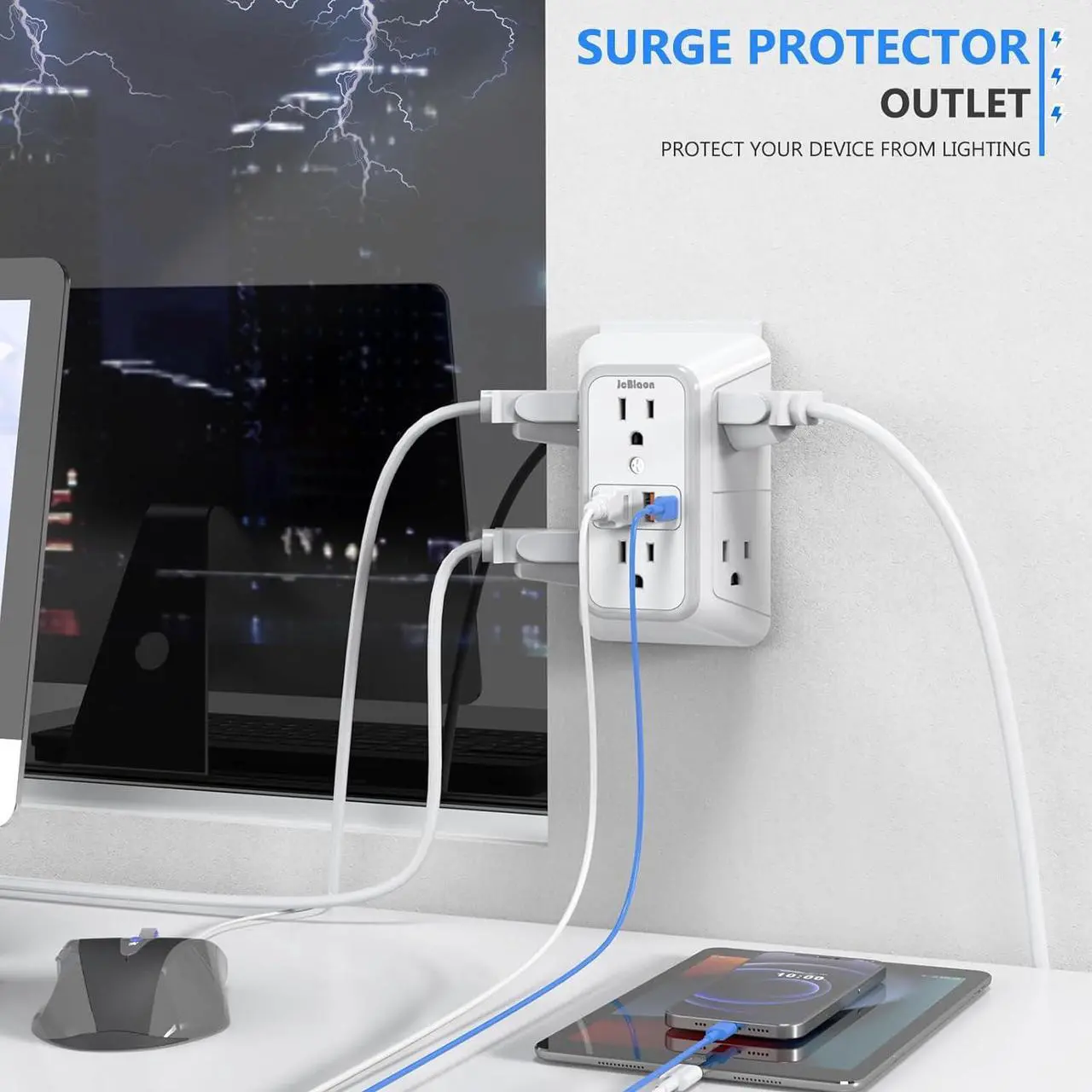 Alt view image 6 of 7 - Outlet Extender Surge Protector - 6 Outlet Splitter with 4 USB Ports (2 USB C) Multiple Plug Expander Wall Charger 3 Sided Multi Plug Wall Adapter Power Strip for Home Office Kitchen Travel