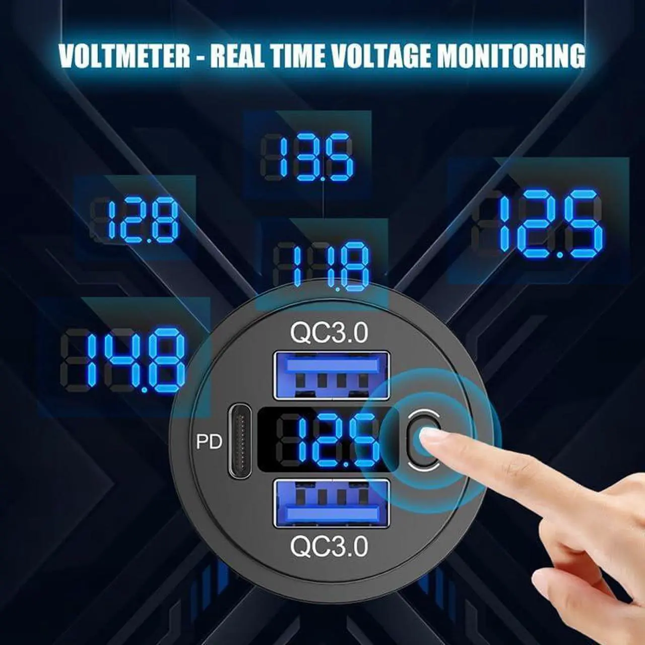 Alt view image 4 of 7 - 12V USB C Outlet Marine USB Charging Port for Car Dual Quick Charge 3.0 & PD 3.0 Car Charger Socket with Button Switch and Voltmeter Cigarette Lighter Replacement DIY Kit for 12V/24V Vehicles