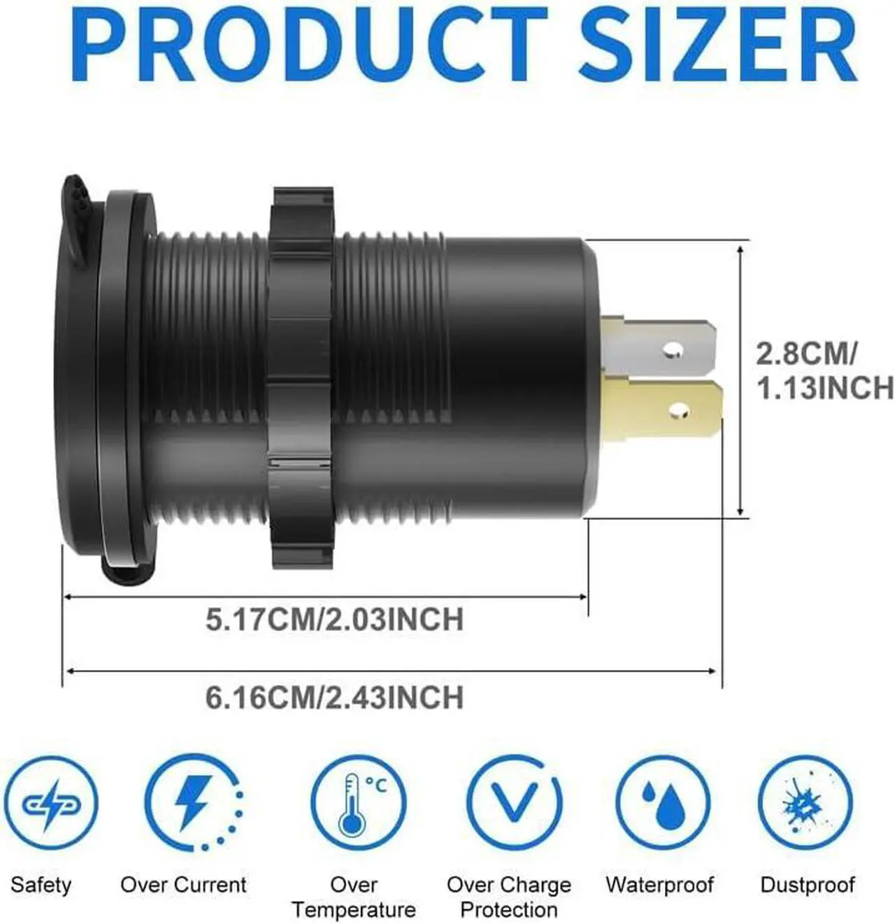 Alt view image 5 of 7 - 12V USB C Outlet Marine USB Charging Port for Car Dual Quick Charge 3.0 & PD 3.0 Car Charger Socket with Button Switch and Voltmeter Cigarette Lighter Replacement DIY Kit for 12V/24V Vehicles
