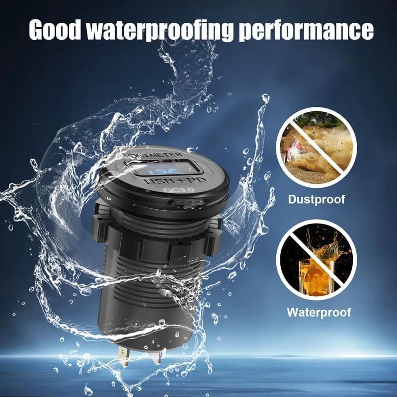 Alt view image 7 of 7 - 12V USB C Outlet Marine USB Charging Port for Car Dual Quick Charge 3.0 & PD 3.0 Car Charger Socket with Button Switch and Voltmeter Cigarette Lighter Replacement DIY Kit for 12V/24V Vehicles