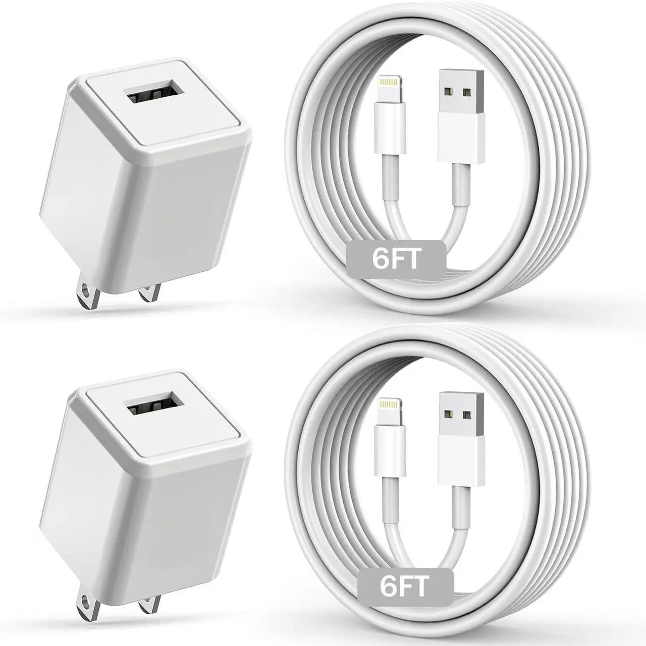 Main image of iPhone Charger Long 6FT iPhone Charger 2Pack iPhone Cord 6feet USB to Lightning Cable Quick Fast Charging Data Sync Cord USB Wall Charger Block Adapter for iPhone 14/13/12/11/XS/XR/X/8/7/5/SE2022/iPad