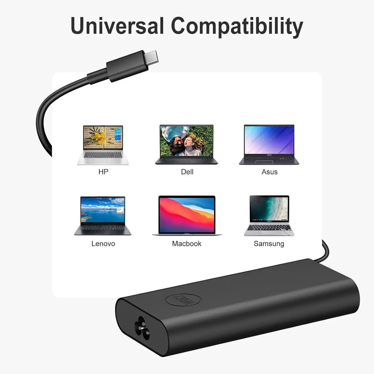 Alt view image 6 of 7 - Charger for Dell Laptop Computer 130W 90W 65W 45W USB C Fast Power Adapter