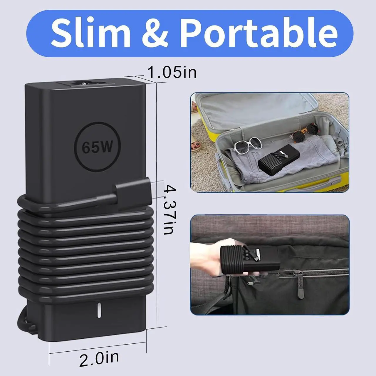 Alt view image 5 of 7 - New Slim 65W USB C Laptop Charger for Dell Latitude 5540 5440 7440 5450 e5430 5430 5530 7430 3450 5550 5350 7450 5420 7420 5520 e5440 2in1,XPS 13,Chromebook 3100 65W Watt Type C AC Power Adapter Cord