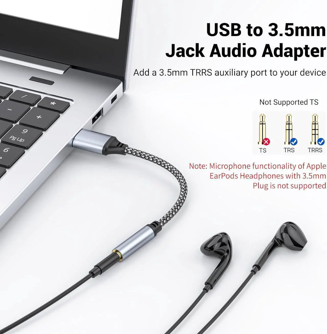 Alt view image 4 of 6 - USB to 3.5mm Jack Audio Adapter USB to Audio Aux Cable External Stereo Sound Card USB to 3.5mm TRRS Female Headset for PS4/PS5/Headphone/Mac/Linux/Laptop/Desktops/Docking Station