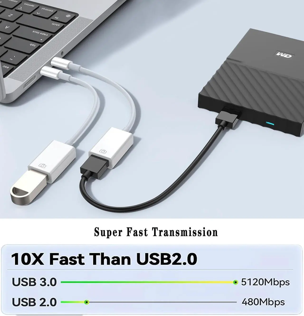 Alt view image 3 of 6 - USB-C to USB Camera Adapter USB 3.0 OTG Cable for iPhone/iPad to Connect Card Reader USB Flash Drive U Disk Keyboard Mouse Hubs MIDI Plug & Play (USB-C)