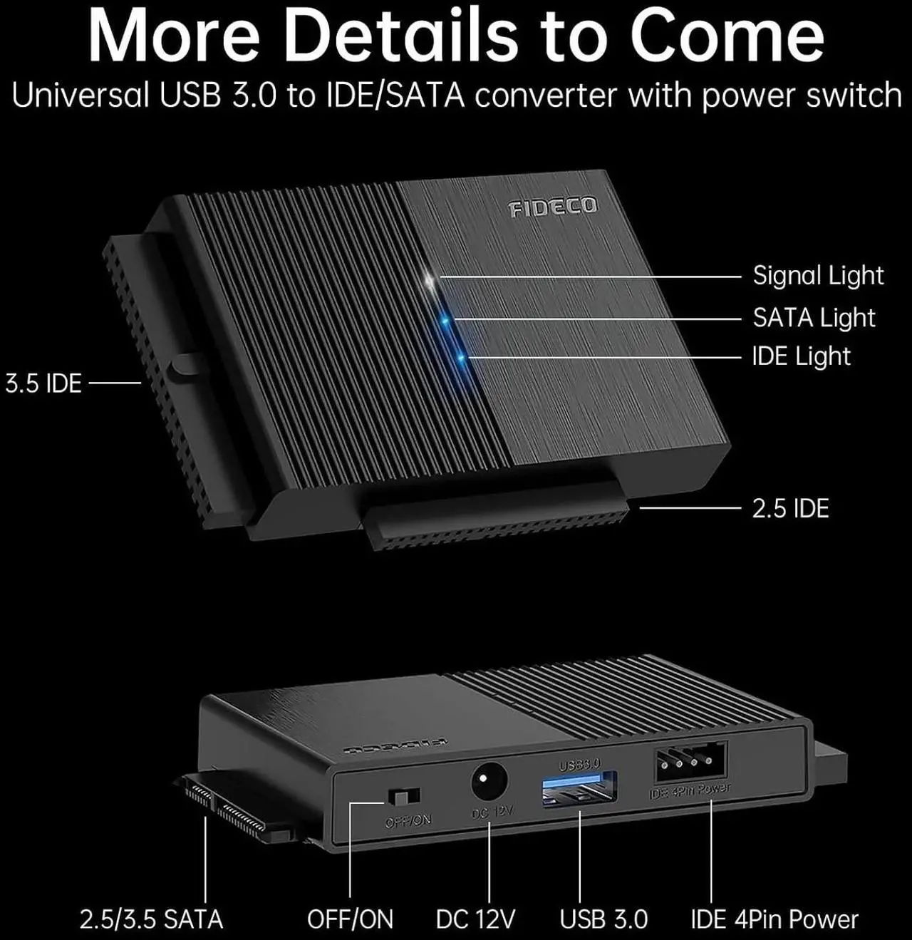 Alt view image 7 of 7 - USB 3.0 to SATA or IDE Adapter Hard Drive Adapter Cable Universal for 2.5/3.5 inch SATA HDD/SSD & IDE HDD with 12V Power Adapter