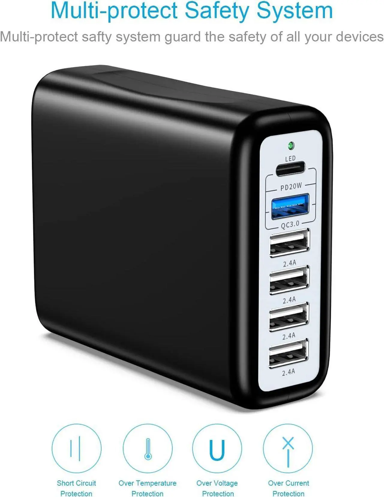 Alt view image 2 of 7 - USB C Charging Station Fast Wall Charger USBC Charging Power Hub for Multiple Device Desktop Charge Block 6 Ports Pd3.0 Rapid Strip Adapter Compatible with iPhone15 iPad Galaxy Smart Cell Phone 100W