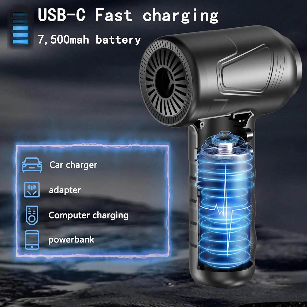 Alt view image 3 of 7 - Compressed Air Duster-Cordless Air Blower-Electric Air Duster for Cleaning Keyboard PC-Air Cleaning Kit-3 Speed Duster Cleaner with LED-Light-no Canned air dusters-car Dusters