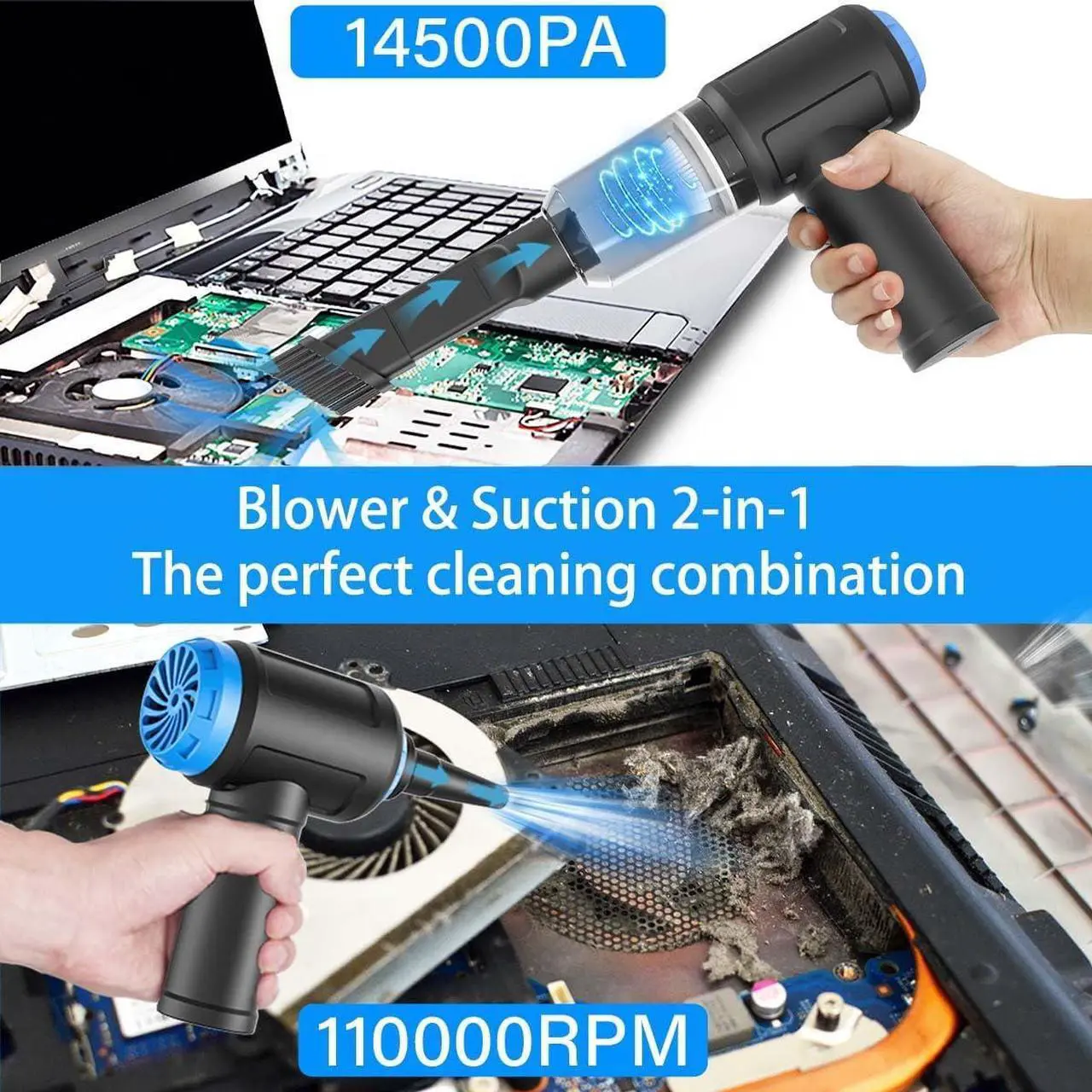 Alt view image 3 of 7 - Air Duster - Computer Vacuum Cleaner - for Keyboard Cleaning - Cordless Canned Air - 110000RPM Powerful PC Cleaner(VC08)