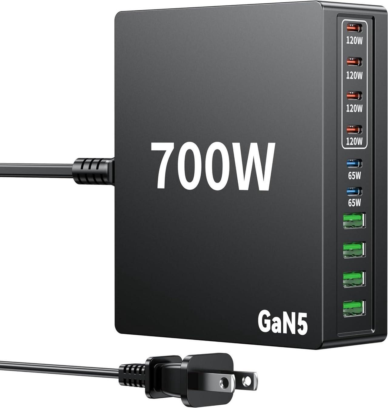 Main image of 700W USB C Charger Block Fast 10 Port Charging Station Hub Brick PD 100W Gan Laptop Charger for  HP MacBook Pro/Air/All iPad iPhone 16 15/14/13/Pro Max/ Galaxy Note