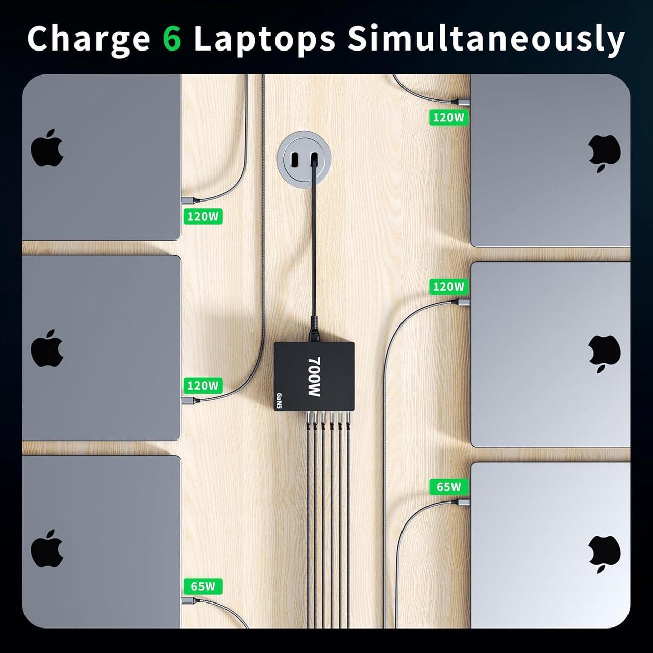 Alt view image 3 of 7 - 700W USB C Charger Block Fast 10 Port Charging Station Hub Brick PD 100W Gan Laptop Charger for  HP MacBook Pro/Air/All iPad iPhone 16 15/14/13/Pro Max/ Galaxy Note