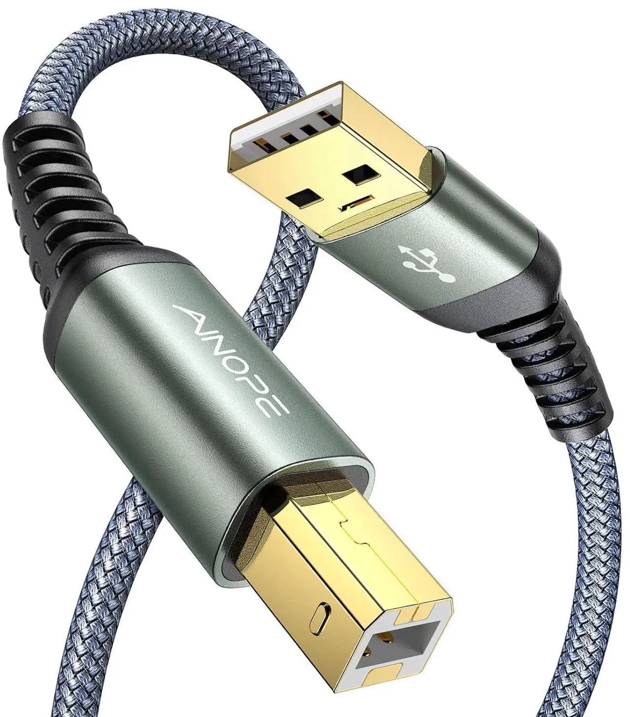 Main image of Printer Cable USB A to USB B Priner Cable High-Speed Nylon Braided USB 2.0 MIDI Cable Printer Cord to Computer for HP Canon Brother  Epson Lexmark Xerox 6.6ft/Grey