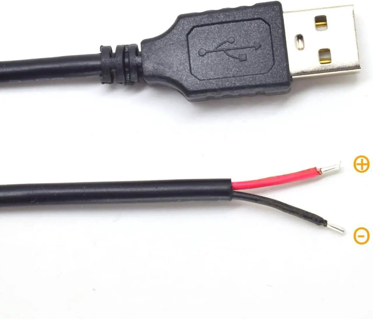 Alt view image 2 of 7 - 2pcs 1M/3.3Ft 20AWG USB 2.0 Male Plug 2pin Wire DIY Pigtail Cable 5V 5A Black USB Power Cable