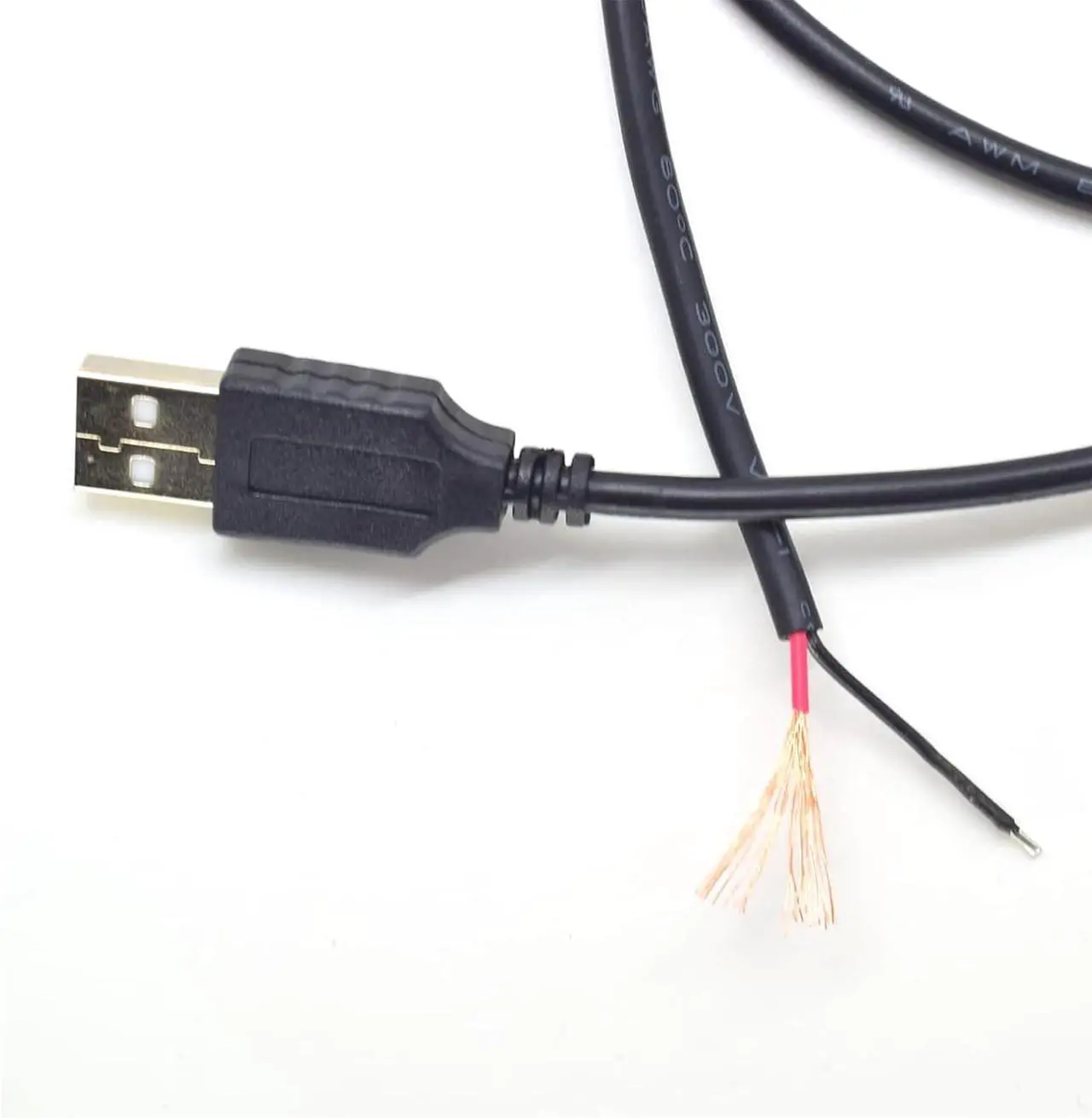 Alt view image 6 of 7 - 2pcs 1M/3.3Ft 20AWG USB 2.0 Male Plug 2pin Wire DIY Pigtail Cable 5V 5A Black USB Power Cable