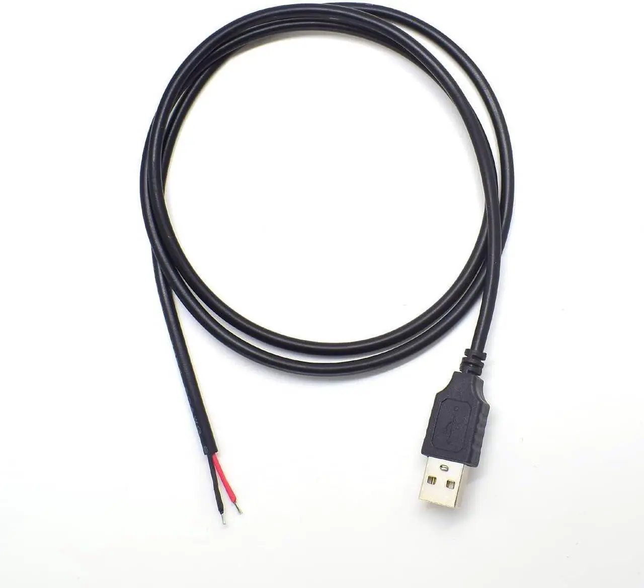 Alt view image 7 of 7 - 2pcs 1M/3.3Ft 20AWG USB 2.0 Male Plug 2pin Wire DIY Pigtail Cable 5V 5A Black USB Power Cable