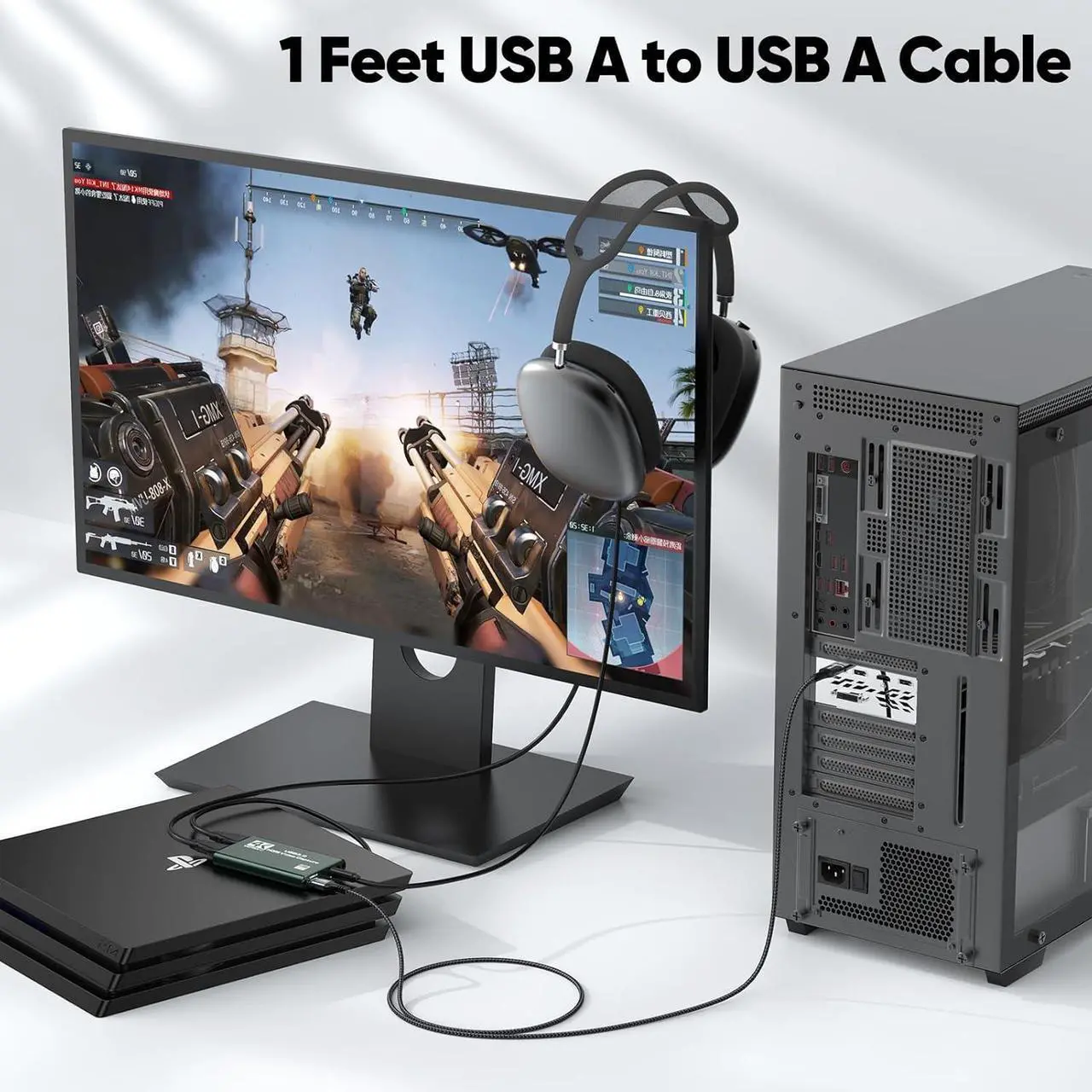 Alt view image 4 of 7 - USB A to USB A Cable 1ft 2 Pack 5Gbps Data Transfer & 60W Fast Charging USB3.0 Male to Male Double Sided Cord for PC Hard Disk Drive Laptop DVD Player Monitor