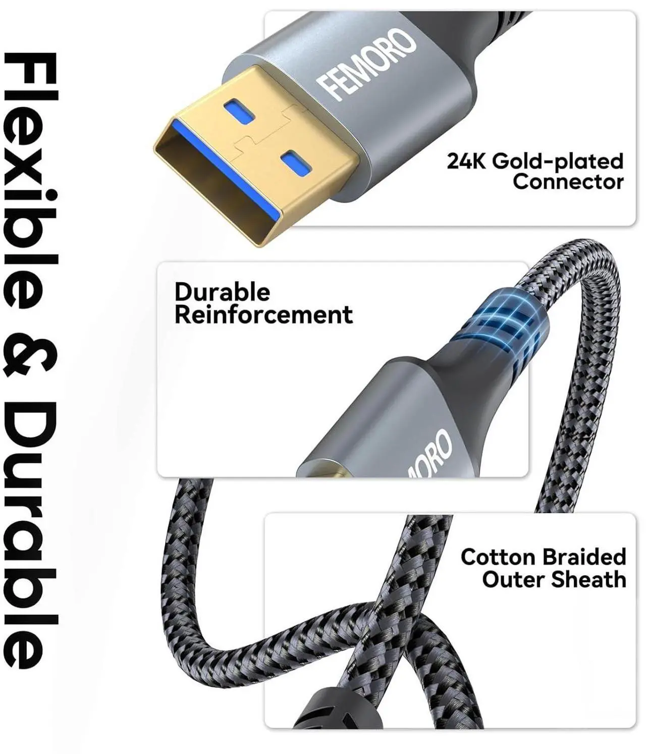 Alt view image 6 of 7 - USB A to USB A Cable 1ft 2 Pack 5Gbps Data Transfer & 60W Fast Charging USB3.0 Male to Male Double Sided Cord for PC Hard Disk Drive Laptop DVD Player Monitor