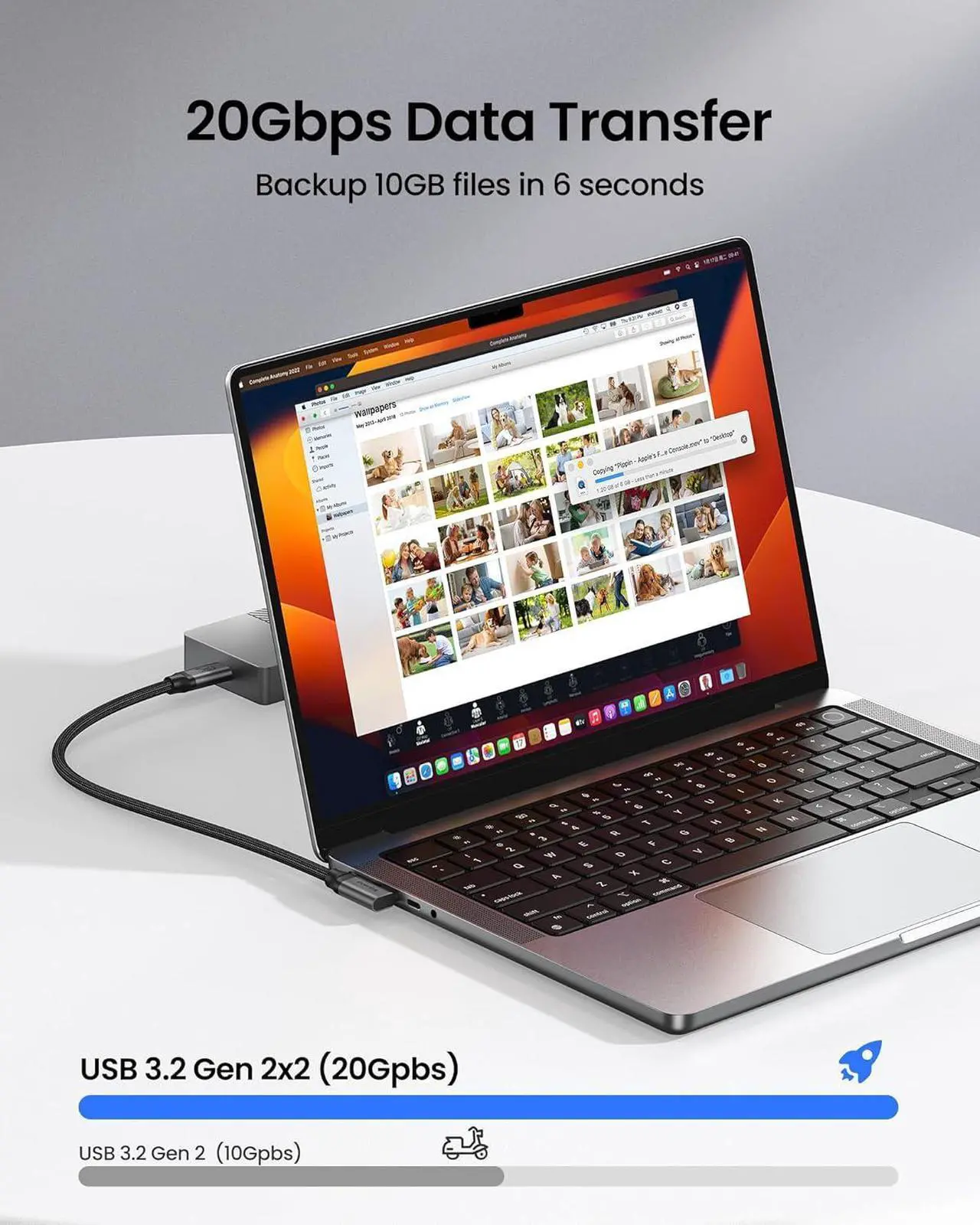 Alt view image 2 of 7 - USB C 3.2 Gen 2x2 Cable Right Angle 3.3FT 20Gbps 90 Degree High Speed Data Transfer 5K/4K 60Hz Type C Monitor Cable 240W PD Compatible for SSD Hub Dock eGPU
