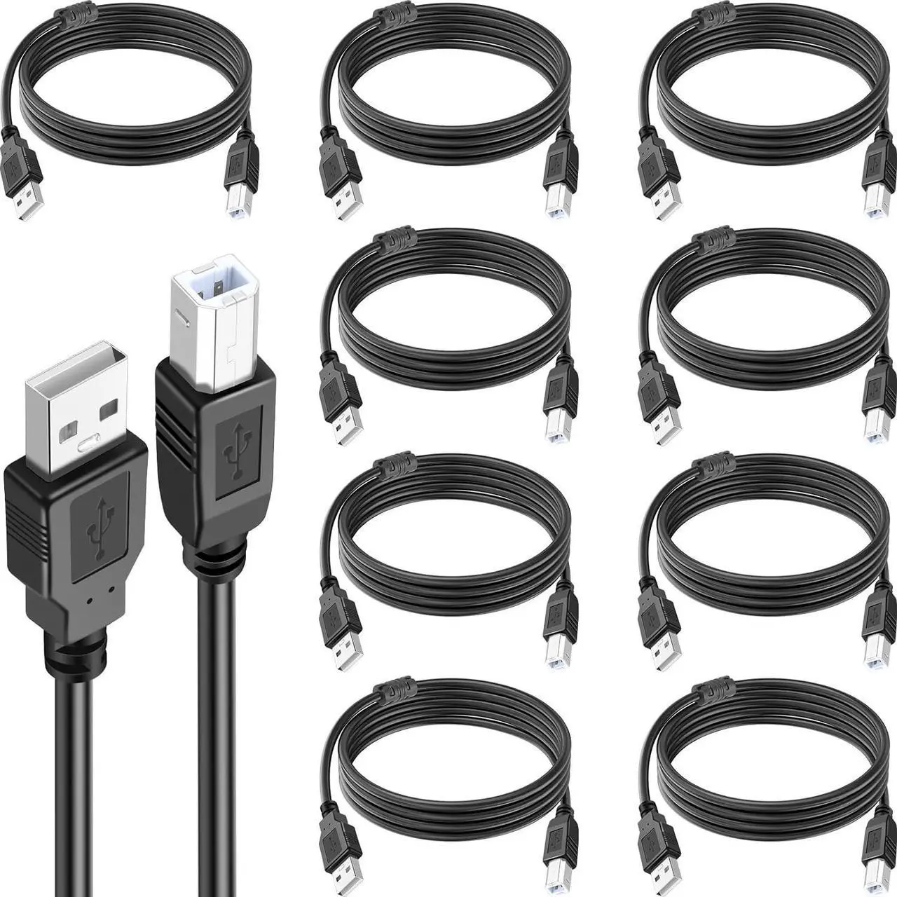 Main image of 10 Pack USB Printer Cable 6FT USB A to B High-Speed Printer Cord Compatible with Hp Canon Brother   Epson Lexmark Xerox Piano Dac and More (Black)