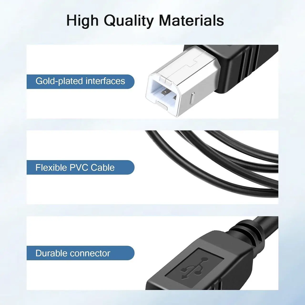 Alt view image 3 of 7 - 10 Pack USB Printer Cable 6FT USB A to B High-Speed Printer Cord Compatible with Hp Canon Brother   Epson Lexmark Xerox Piano Dac and More (Black)