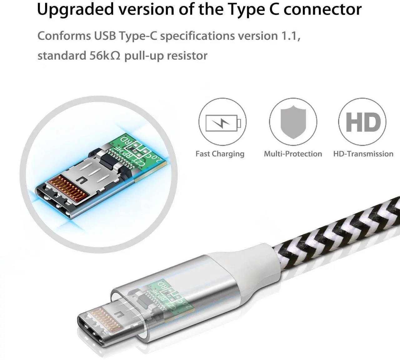 Alt view image 3 of 6 - USB C to USB A Cables 10ft 2 Pack Long 3A Fast Charging Type-C 2.0 Charger Cable Braided Compatible with Galaxy S21 Plus Note 10 S9 S8 A60 A5/LG V20 G6/Moto G/PS5 Controller (Black White)