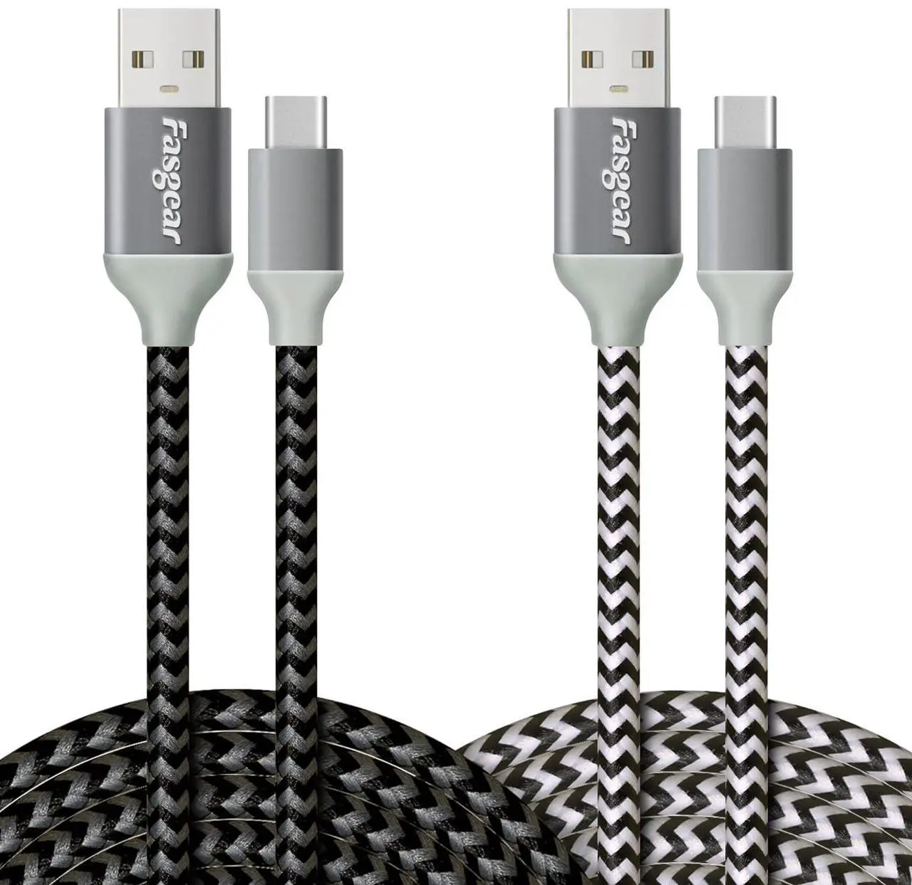 Main image of USB C to USB A Cables 10ft 2 Pack Long 3A Fast Charging Type-C 2.0 Charger Cable Braided Compatible with Galaxy S21 Plus Note 10 S9 S8 A60 A5/LG V20 G6/Moto G/PS5 Controller (Black White)
