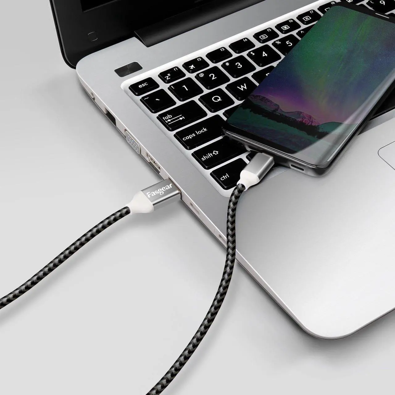 Alt view image 6 of 6 - USB C to USB A Cables 10ft 2 Pack Long 3A Fast Charging Type-C 2.0 Charger Cable Braided Compatible with Galaxy S21 Plus Note 10 S9 S8 A60 A5/LG V20 G6/Moto G/PS5 Controller (Black White)