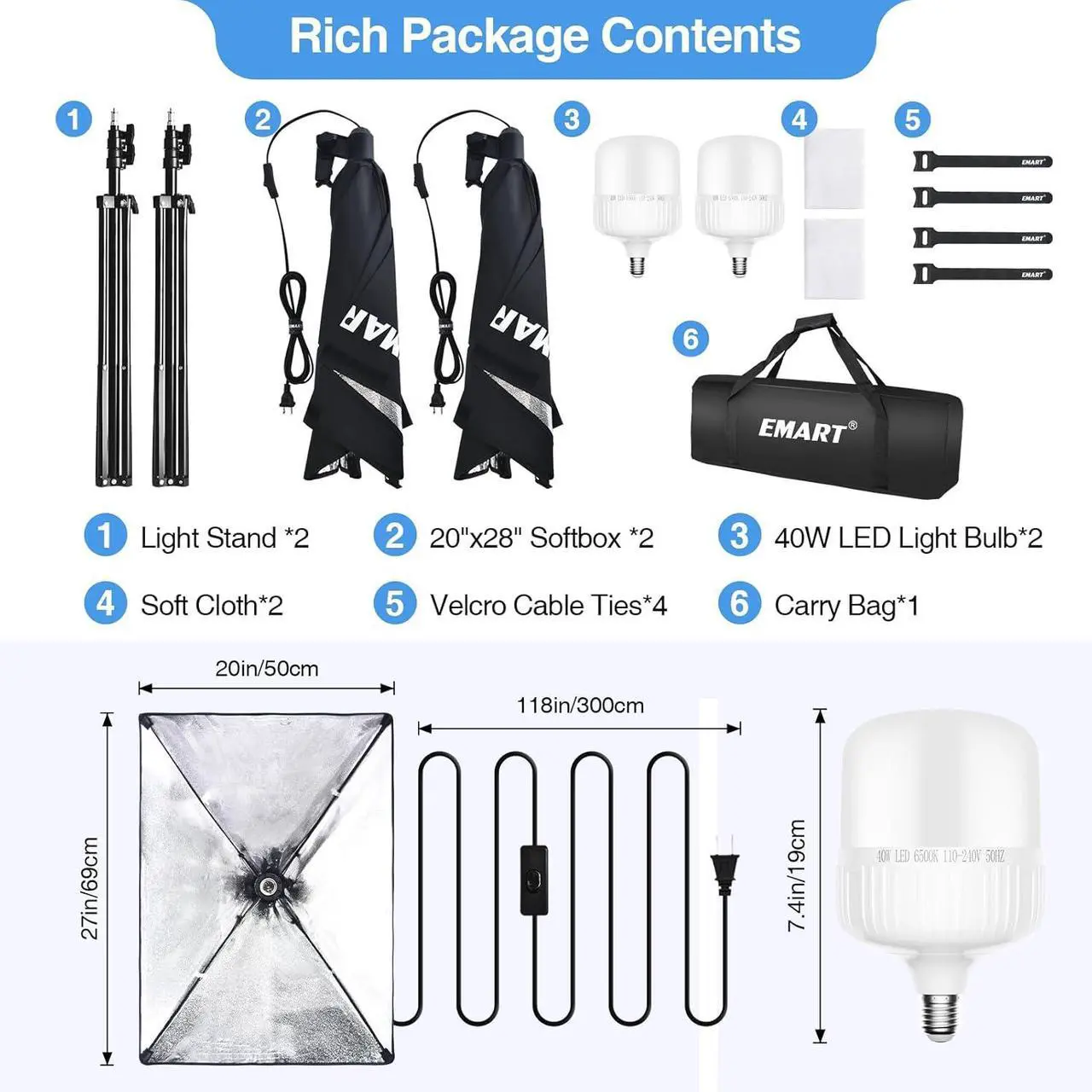 Alt view image 7 of 7 - Softbox Photography Lighting Kit 20x28 Professional Softbox Lighting Kit with 40W 6500K LED Bulbs Studio Lights for Photography Video Recording Live Streaming Portraits Shooting Podcast