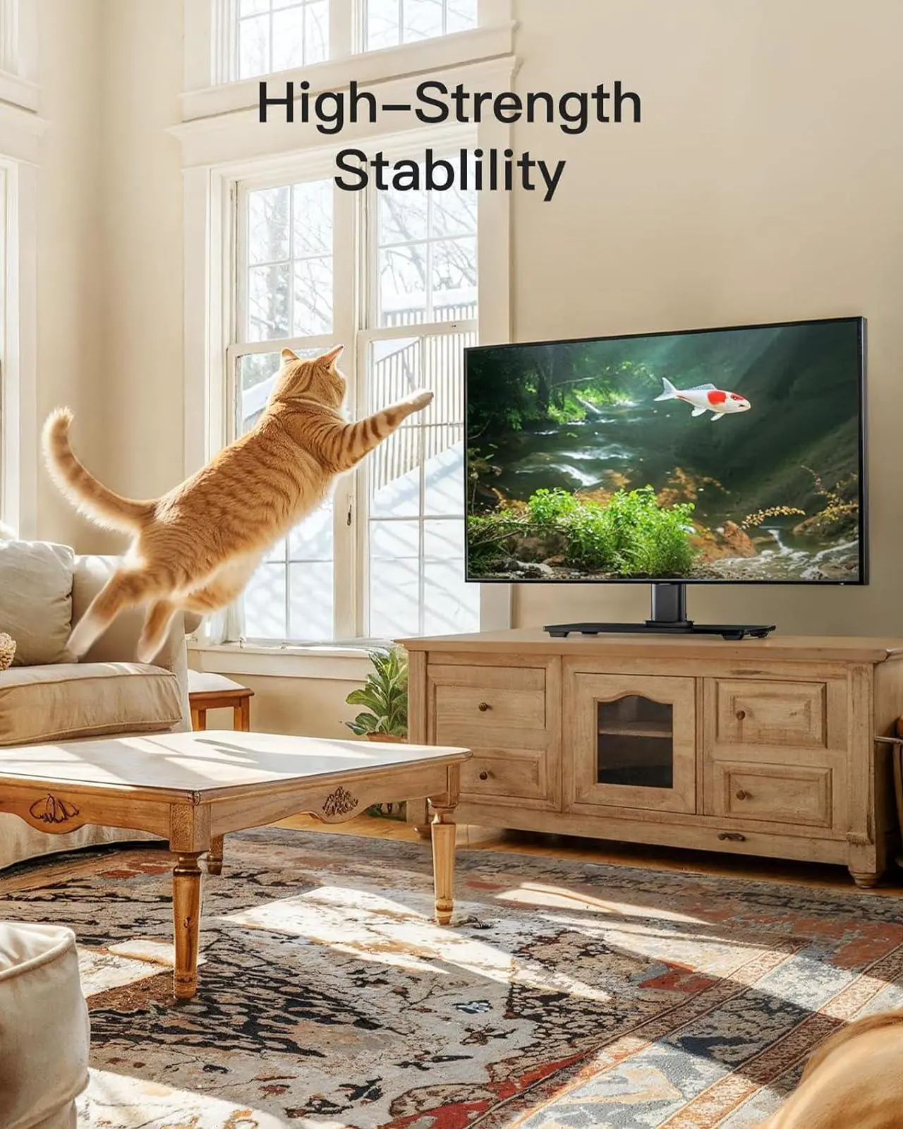 Alt view image 2 of 7 - Universal TV Stand Table Top TV Stand for 32-60 inch TVs & Monitors Height Adjustable TV Mount Stand Holds up to 88 lbs with Tempered Glass Base & Wire Management VESA 400x400mm PSTVS04