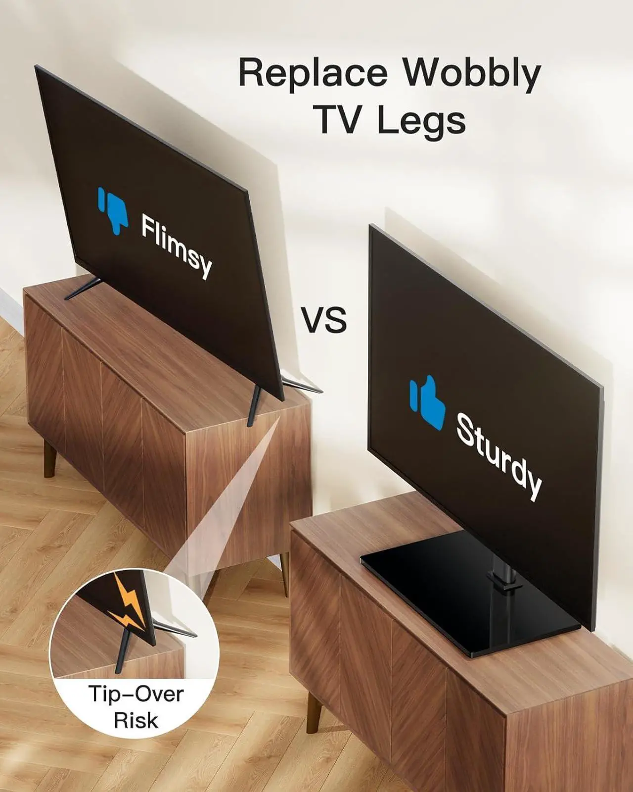 Alt view image 3 of 7 - Universal TV Stand Table Top TV Stand for 32-60 inch TVs & Monitors Height Adjustable TV Mount Stand Holds up to 88 lbs with Tempered Glass Base & Wire Management VESA 400x400mm PSTVS04
