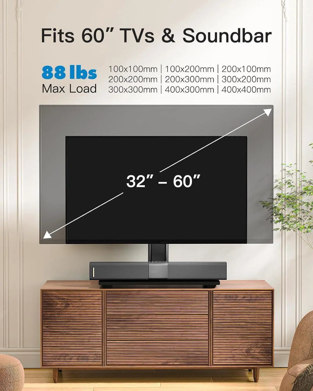 Alt view image 4 of 7 - Universal TV Stand Table Top TV Stand for 32-60 inch TVs & Monitors Height Adjustable TV Mount Stand Holds up to 88 lbs with Tempered Glass Base & Wire Management VESA 400x400mm PSTVS04