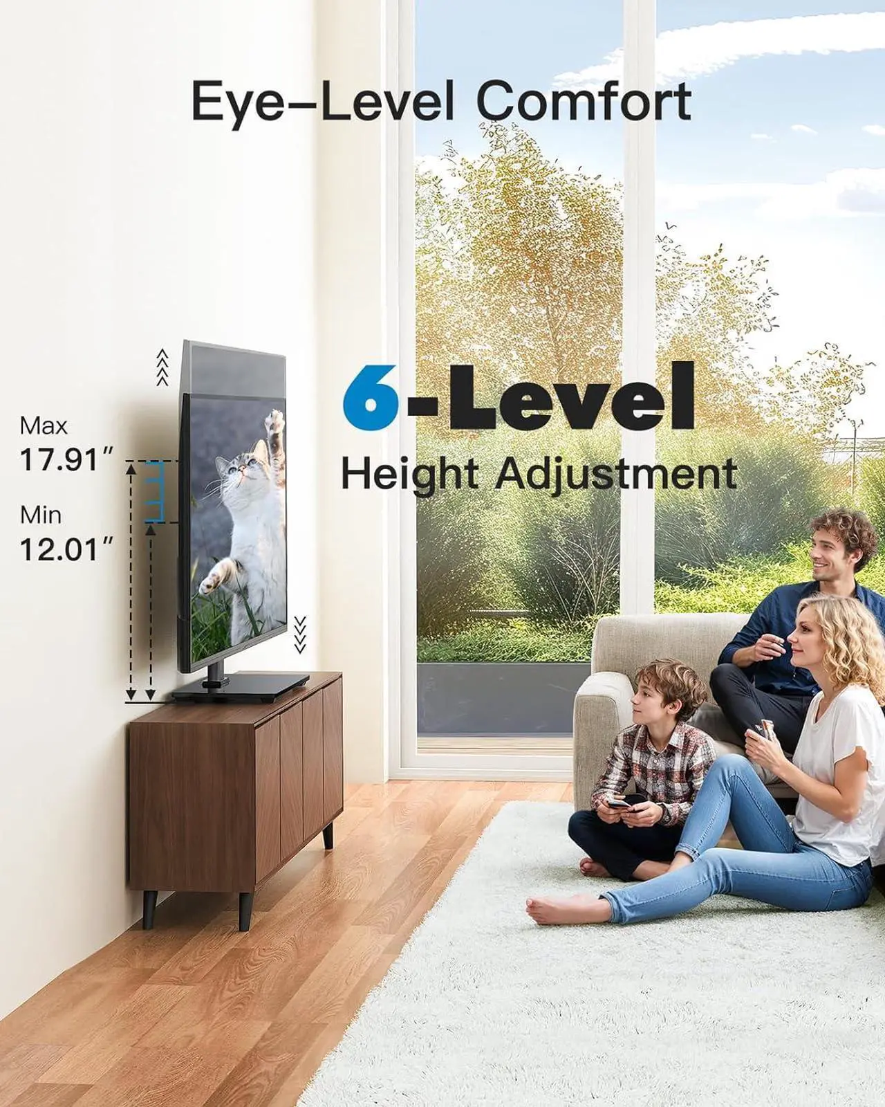 Alt view image 5 of 7 - Universal TV Stand Table Top TV Stand for 32-60 inch TVs & Monitors Height Adjustable TV Mount Stand Holds up to 88 lbs with Tempered Glass Base & Wire Management VESA 400x400mm PSTVS04