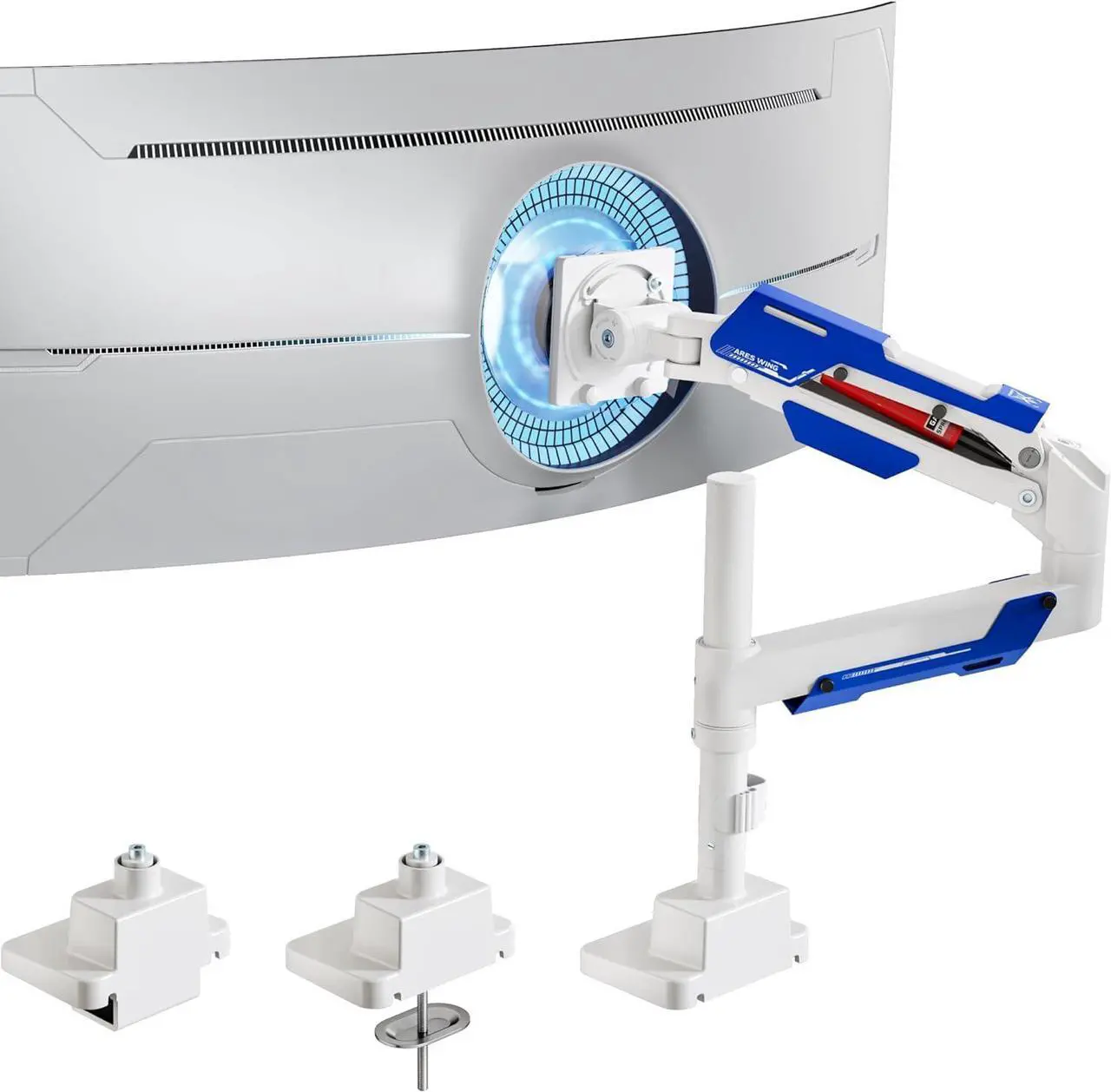 Main image of Single Monitor Mount Ultrawide Monitor Arm for 24 to 57 Inch Heavy Duty Curved Screen Adjustable Gas Spring Monitors Arm Stand up to 66LBS with 75/100/200 Vesa Mount White
