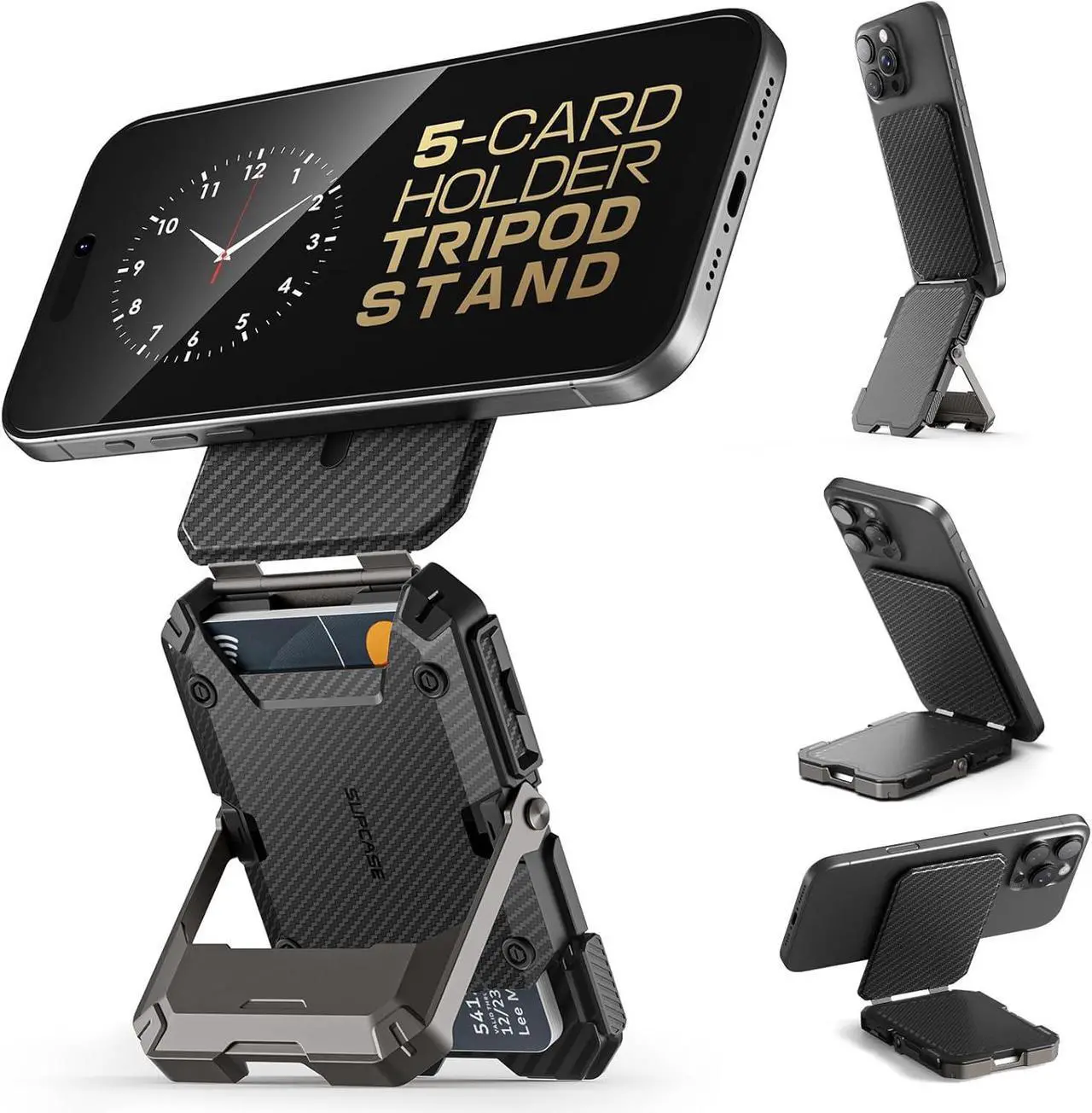 Main image of for MagSafe Wallet with Stand Magnetic Wallet for Men [Hold 5 Cards] [Adjustable Stand] [RFID Blocking] Phone Stand Credit Card Holder Tripod for iPhone 16/15/14/13/12 Series Carbon
