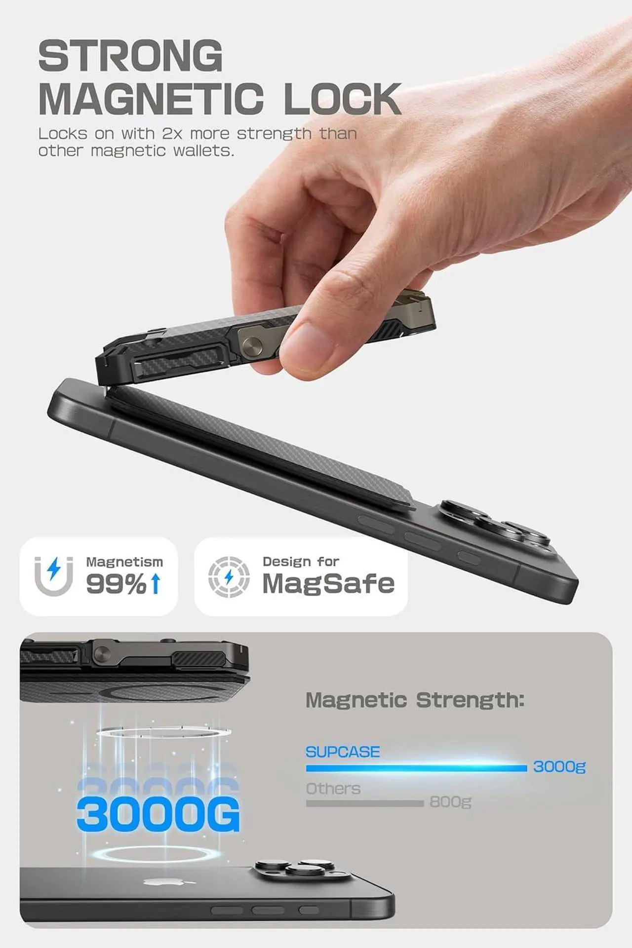 Alt view image 2 of 7 - for MagSafe Wallet with Stand Magnetic Wallet for Men [Hold 5 Cards] [Adjustable Stand] [RFID Blocking] Phone Stand Credit Card Holder Tripod for iPhone 16/15/14/13/12 Series Carbon