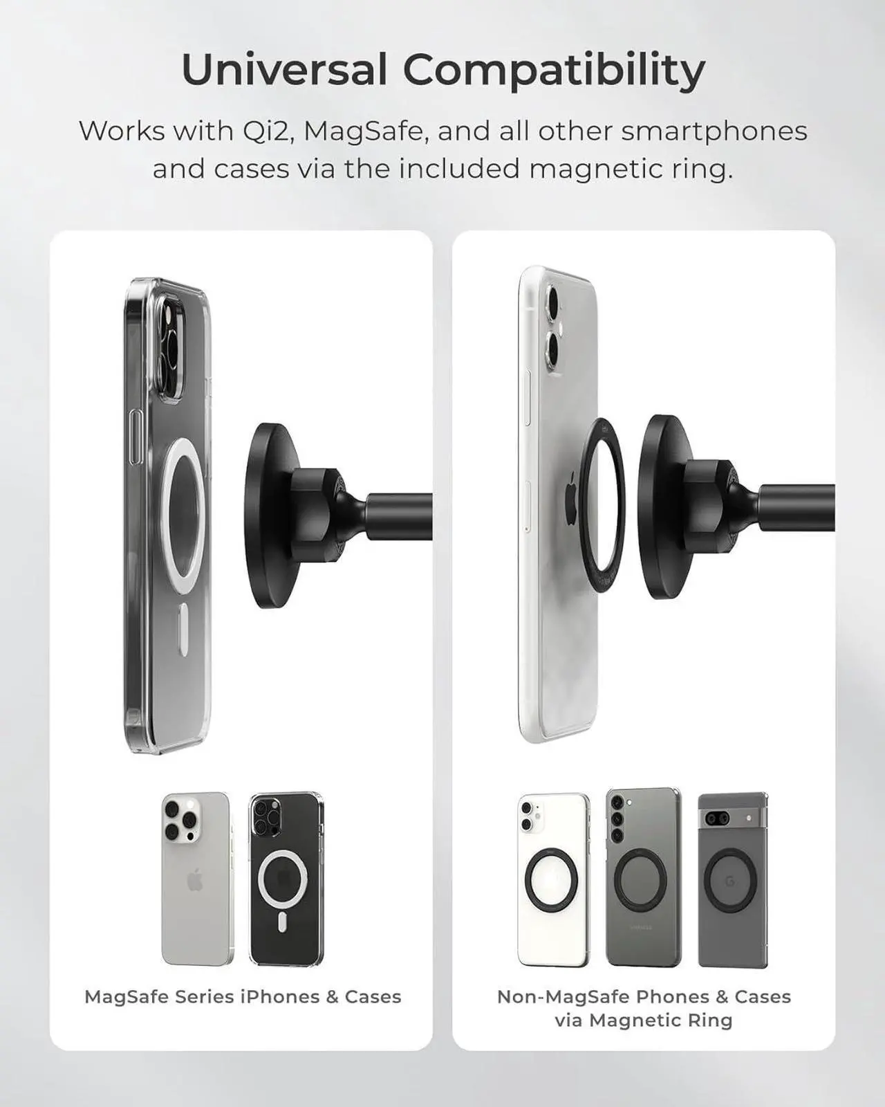 Alt view image 2 of 6 - iTap 3 Magnetic Dash & Windshield Mount Car Phone Holder with Magnetic Ring Adapter. Compatible with Qi2 MagSafe iPhone and Android Smartphones.