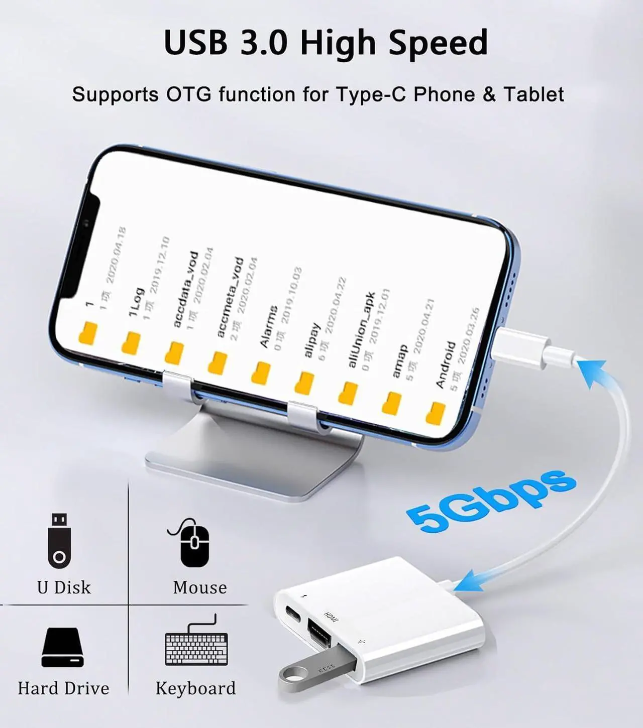 Alt view image 6 of 7 - 2 Pack USB C to HDMI USB C to USB 3.0 Adapter with 4K HDMI PD 100W 3-in-1 Type C OTG Adapter Compatible for iPhone 15/16 iPad Air/Pro MacBook XPS Galaxy S23